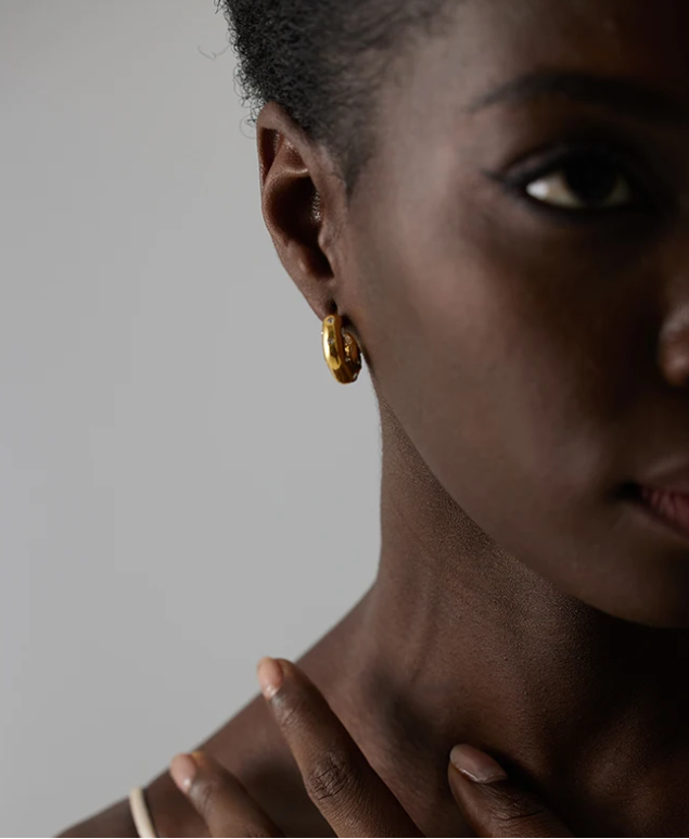 Isalene  Earrings Gold Crystal Sculpt Sculptural Hoops