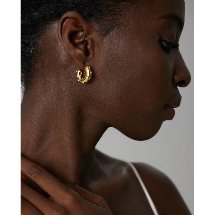 Isalene  Earrings Gold Crystal-Studded Sculptural Hoops