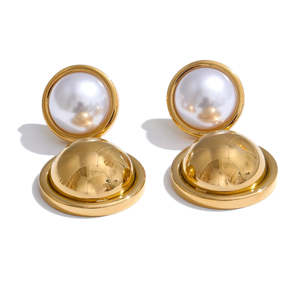 Isalene  Earrings Gold Dome Serena Pearl Dome Earrings