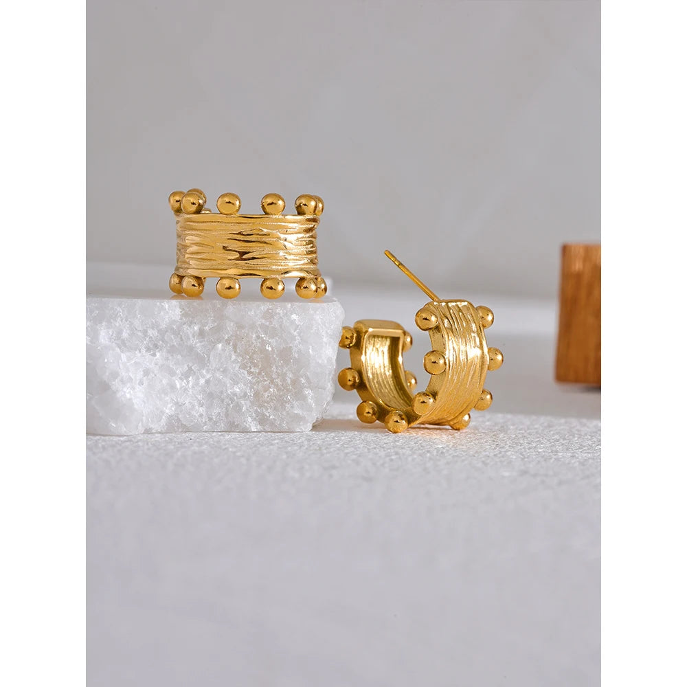 Isalene  Earrings Gold Elara Beaded Hoop Earrings