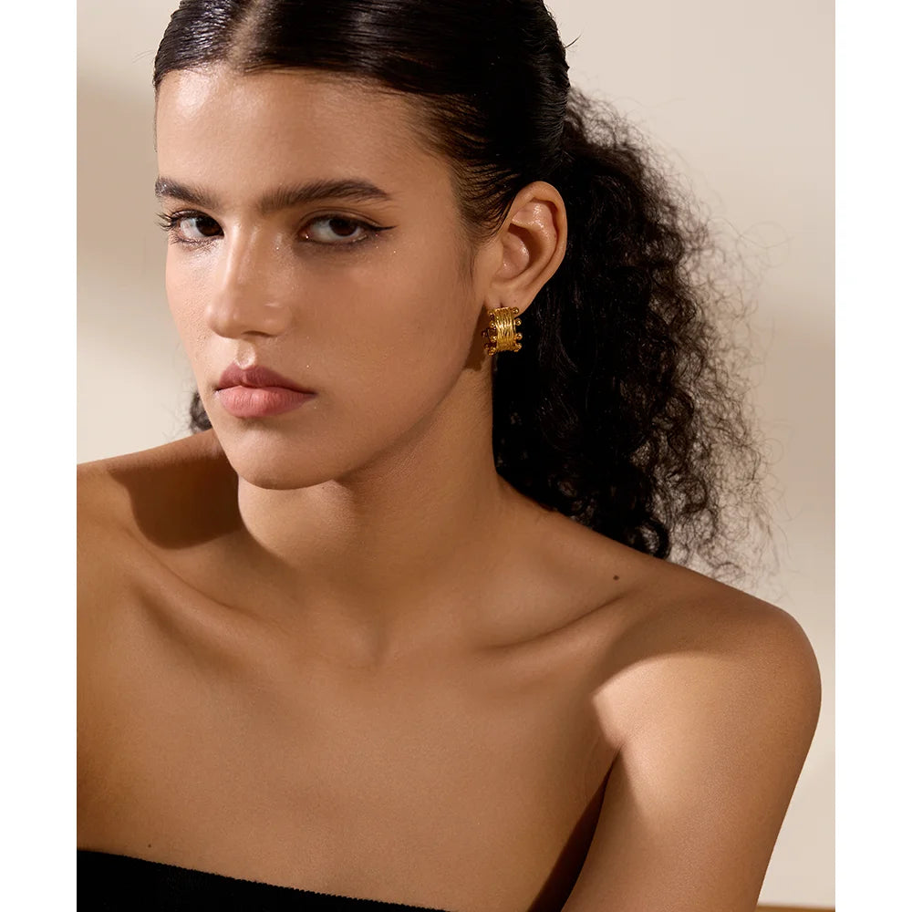Isalene  Earrings Gold Elara Beaded Hoop Earrings