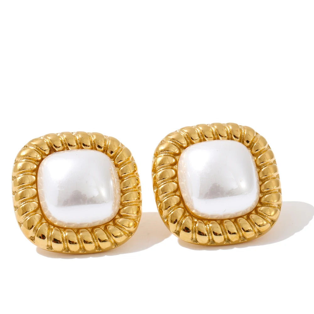 Isalene  Earrings Gold Elara Pearl Frame Earrings