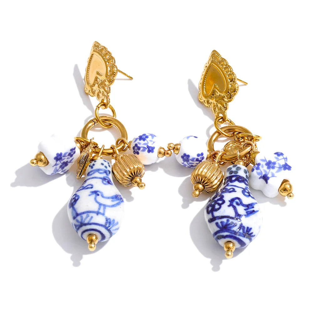Isalene  Earrings Gold Eloria Porcelain Charm Earrings