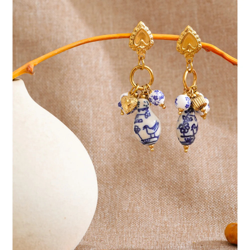 Isalene  Earrings Gold Eloria Porcelain Charm Earrings