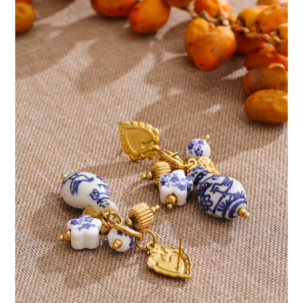 Isalene  Earrings Gold Eloria Porcelain Charm Earrings