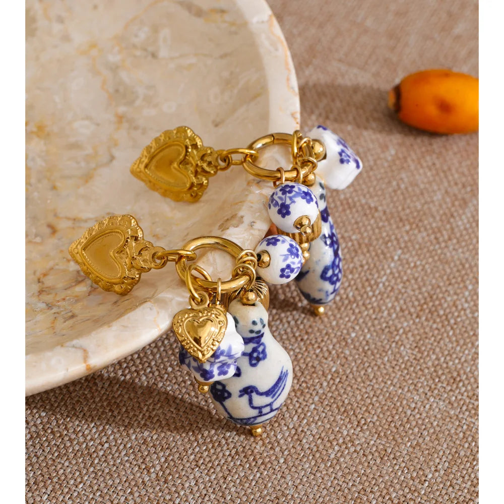 Isalene  Earrings Gold Eloria Porcelain Charm Earrings