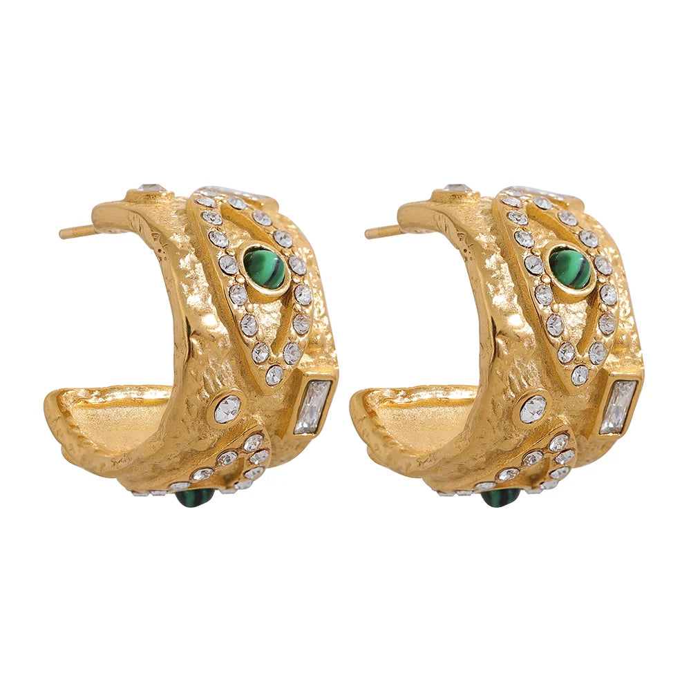 Isalene  Earrings Gold Emerald Vision Hoop Earrings