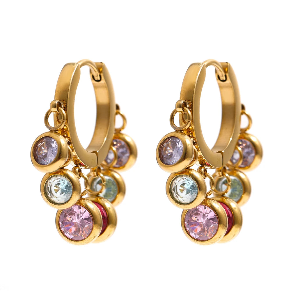 Isalene  Earrings Gold Gem Drop Hoop Earrings