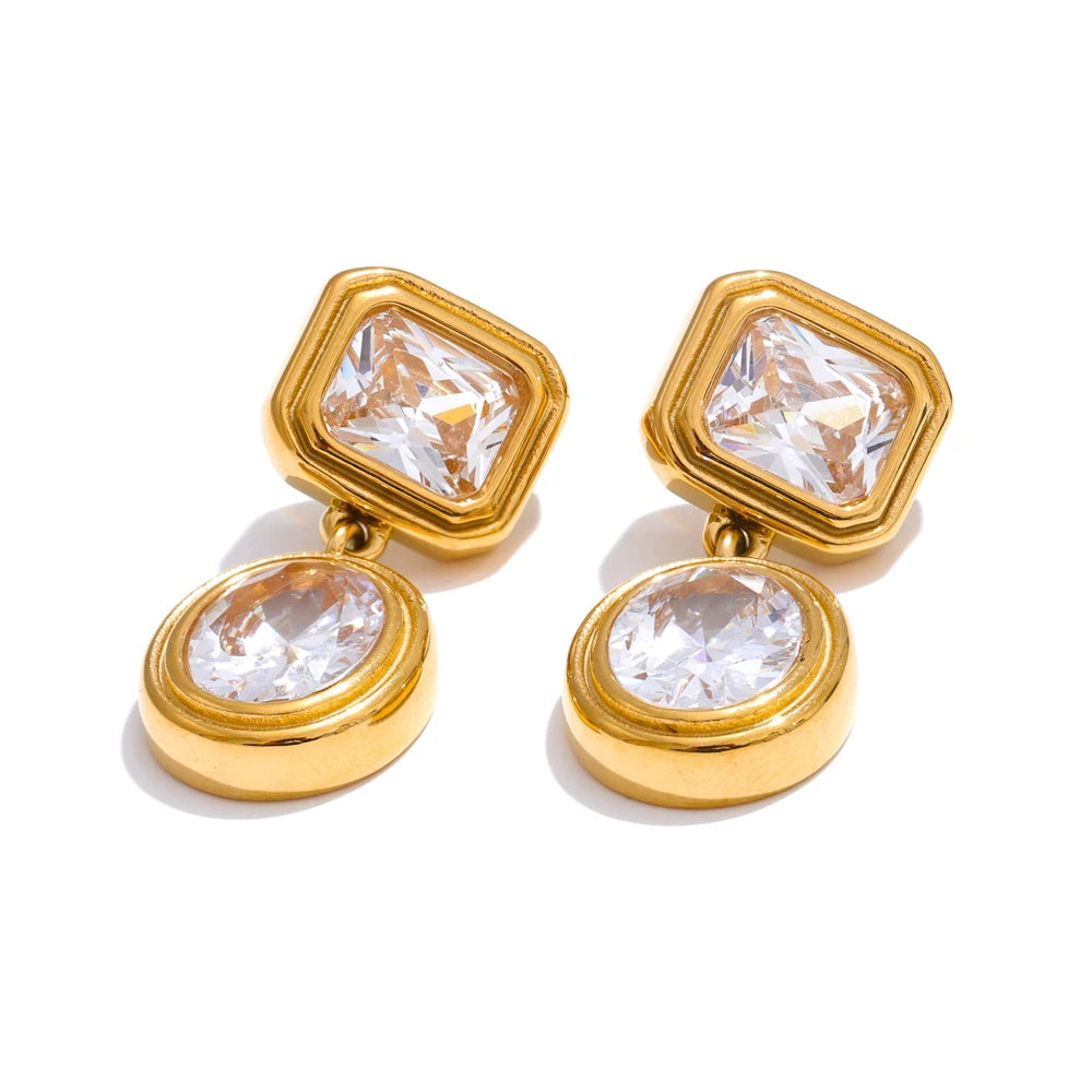 Isalene  Earrings Gold Geometric Crystal Drop Earrings