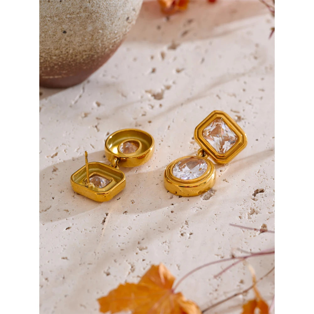 Isalene  Earrings Gold Geometric Crystal Drop Earrings