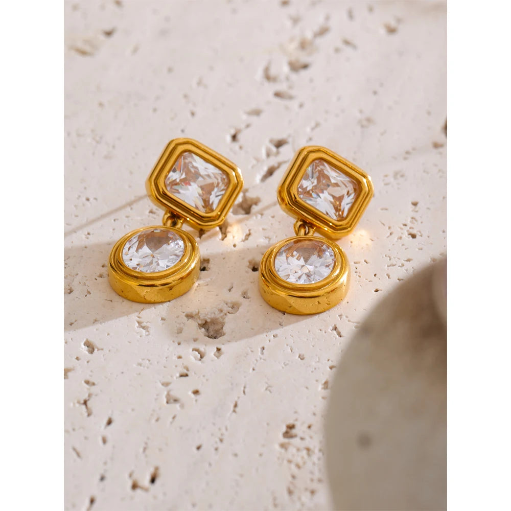 Isalene  Earrings Gold Geometric Crystal Drop Earrings