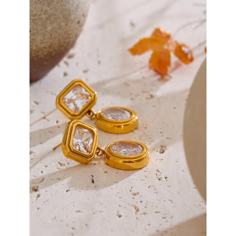 Isalene  Earrings Gold Geometric Crystal Drop Earrings