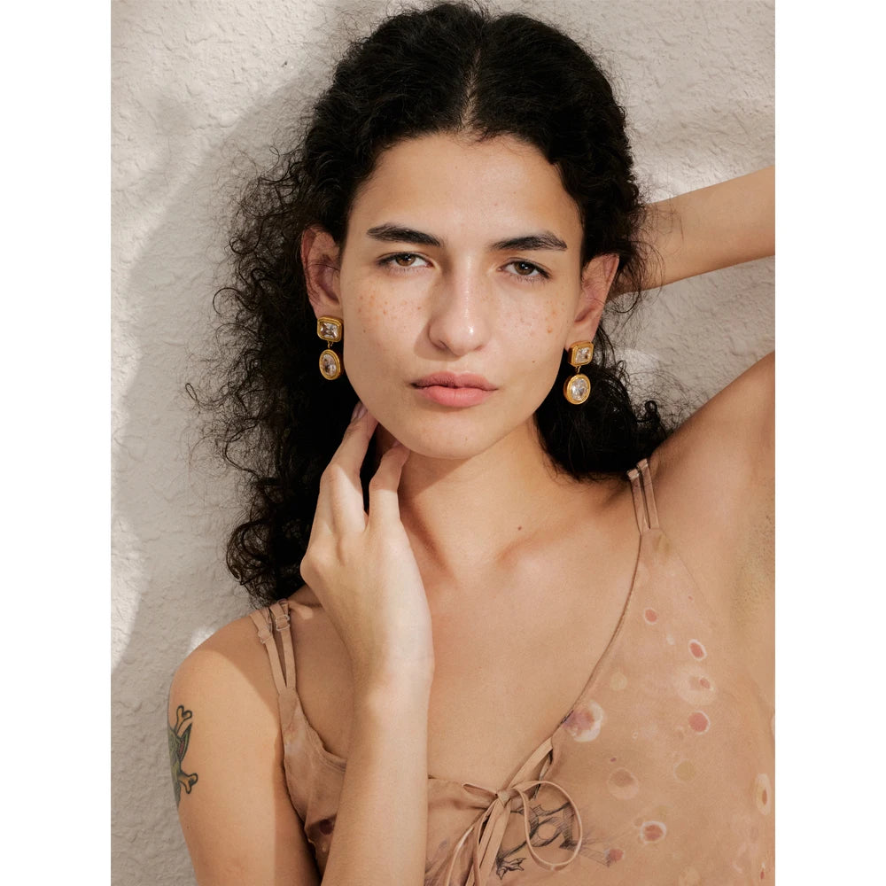 Isalene  Earrings Gold Geometric Crystal Drop Earrings