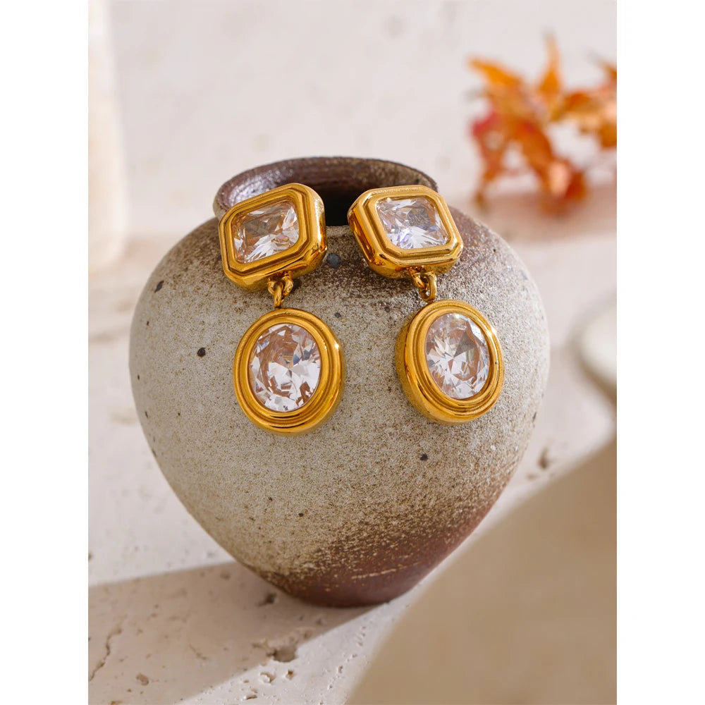Isalene  Earrings Gold Geometric Crystal Drop Earrings