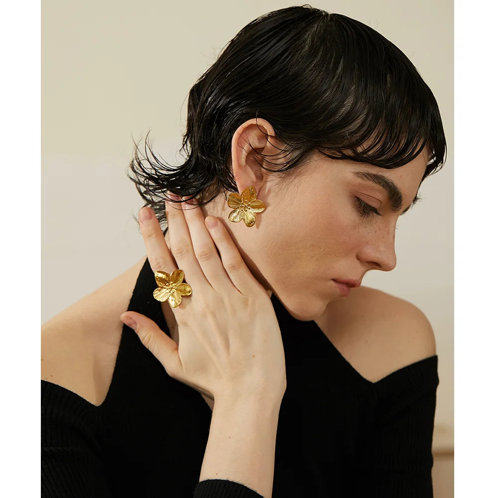 Isalene  Earrings Gold Golden Blossom Stud Earrings