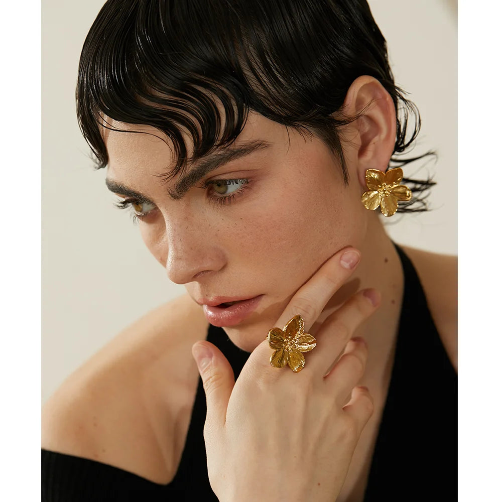 Isalene  Earrings Gold Golden Blossom Stud Earrings