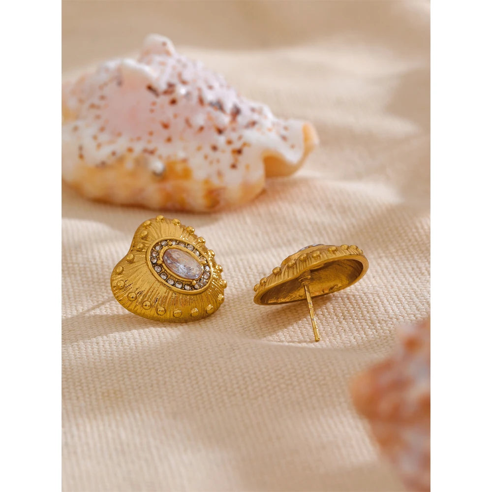 Isalene  Earrings Gold Heirloom Fan Stud Earrings