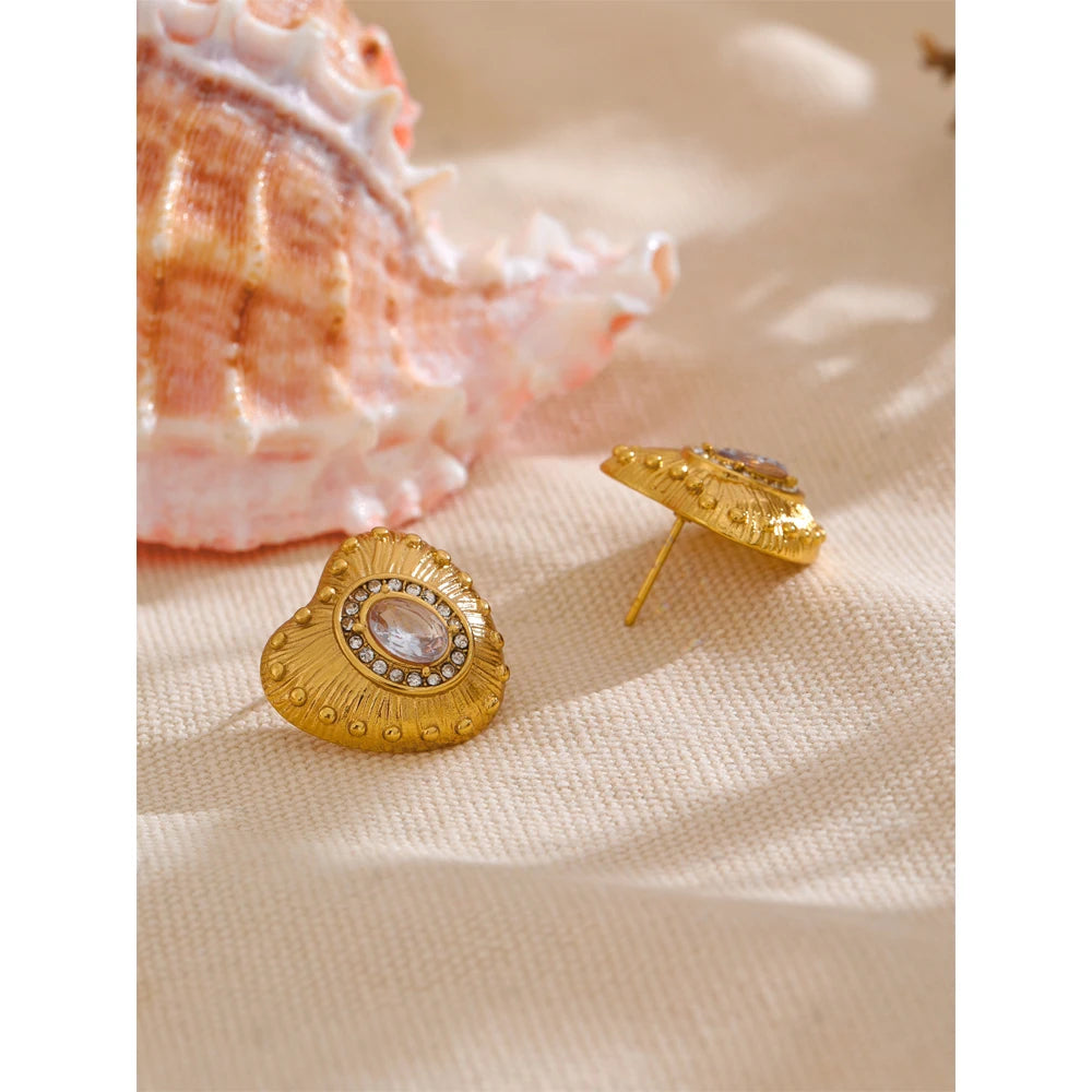 Isalene  Earrings Gold Heirloom Fan Stud Earrings