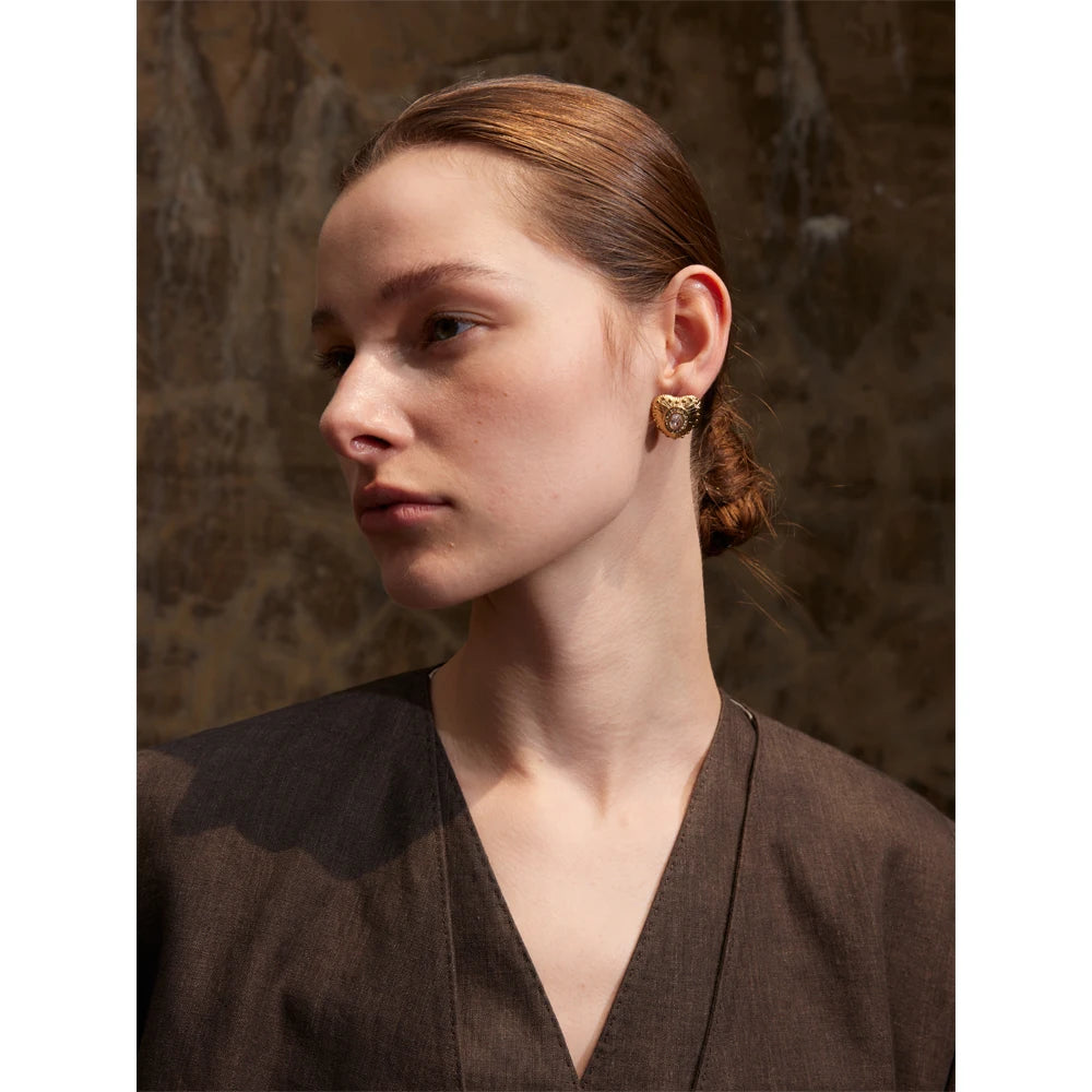 Isalene  Earrings Gold Heirloom Fan Stud Earrings