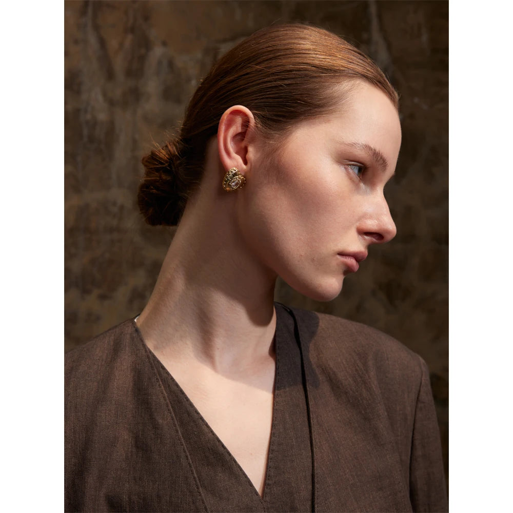Isalene  Earrings Gold Heirloom Fan Stud Earrings