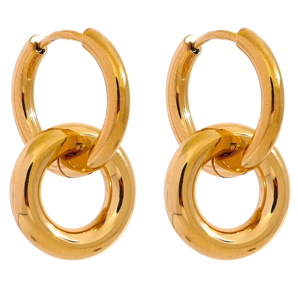 Isalene  Earrings Gold Linked Duo Hoop Earrings