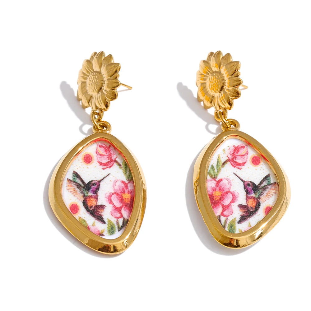 Isalene  Earrings Gold Lumiara Hummingbird Bloom Earrings