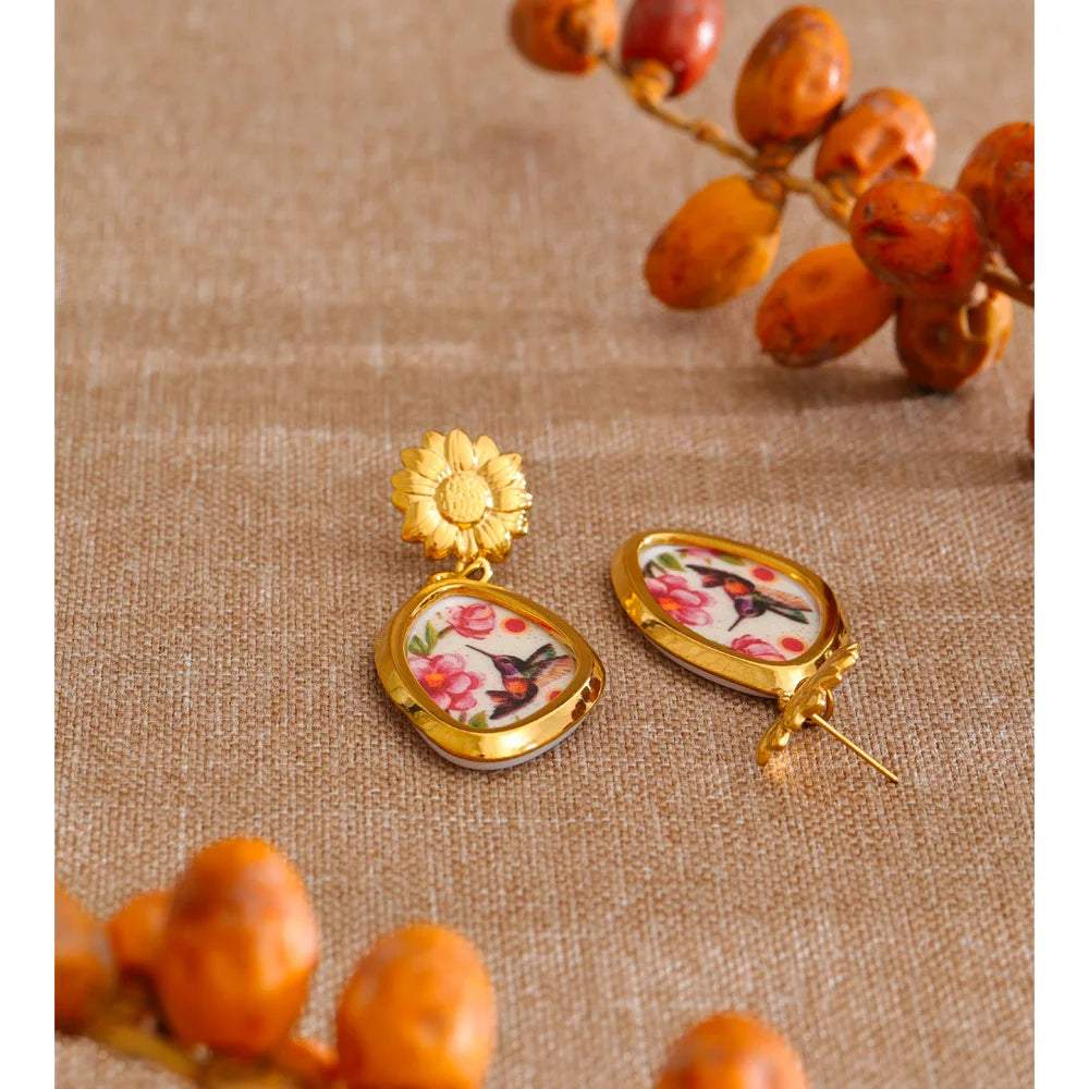 Isalene  Earrings Gold Lumiara Hummingbird Bloom Earrings