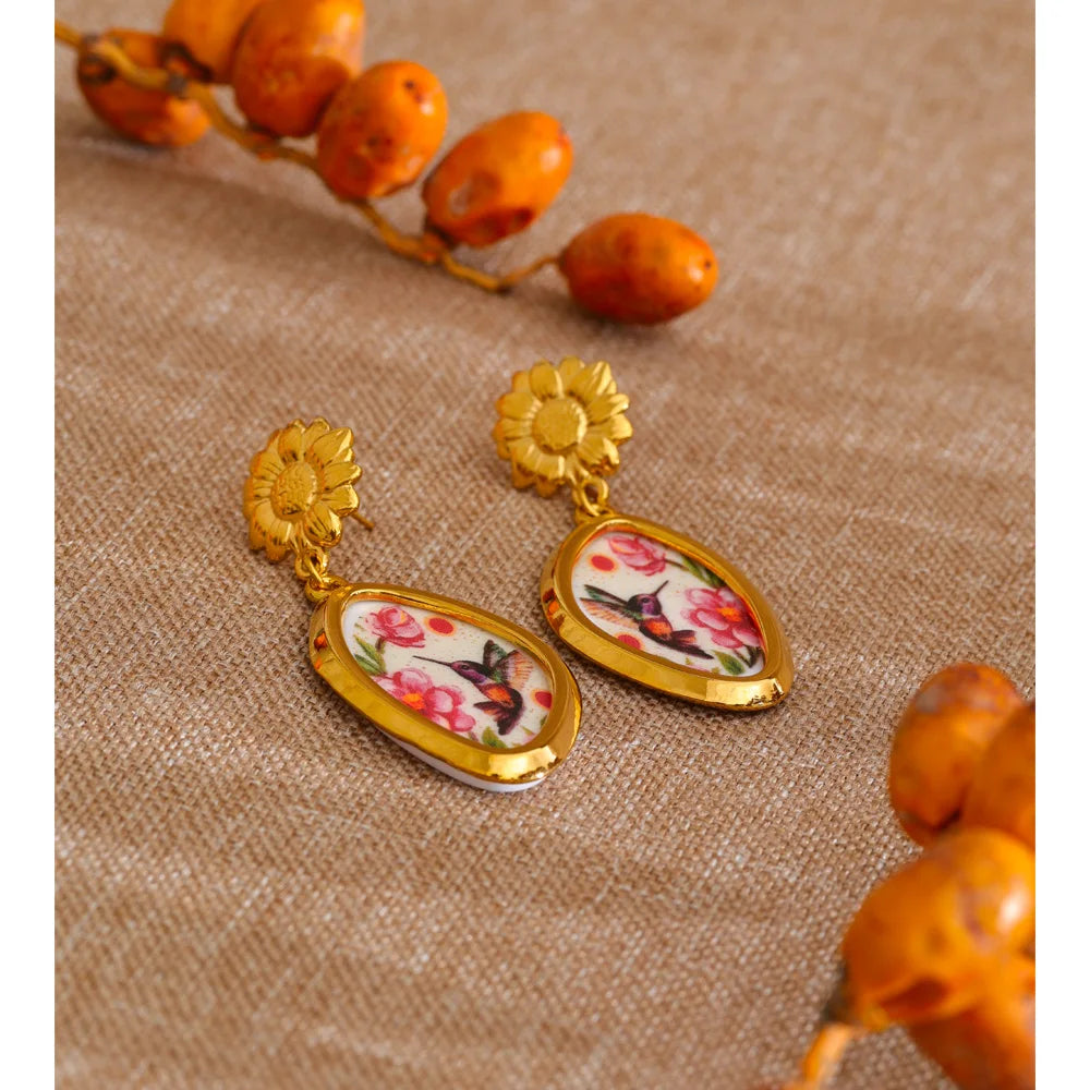 Isalene  Earrings Gold Lumiara Hummingbird Bloom Earrings