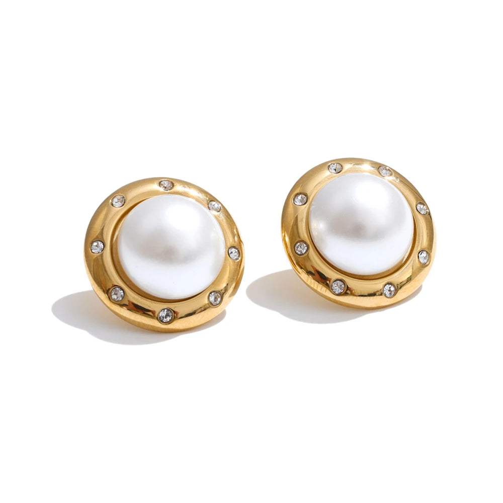 Isalene  Earrings Gold Luna Pearl Stud Earrings