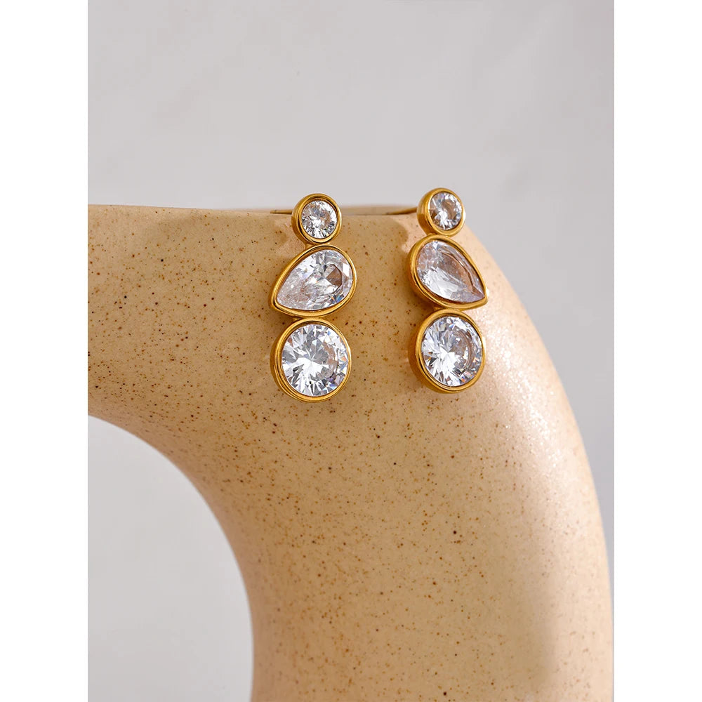 Isalene  Earrings Gold Lustre Gem Trio Earrings