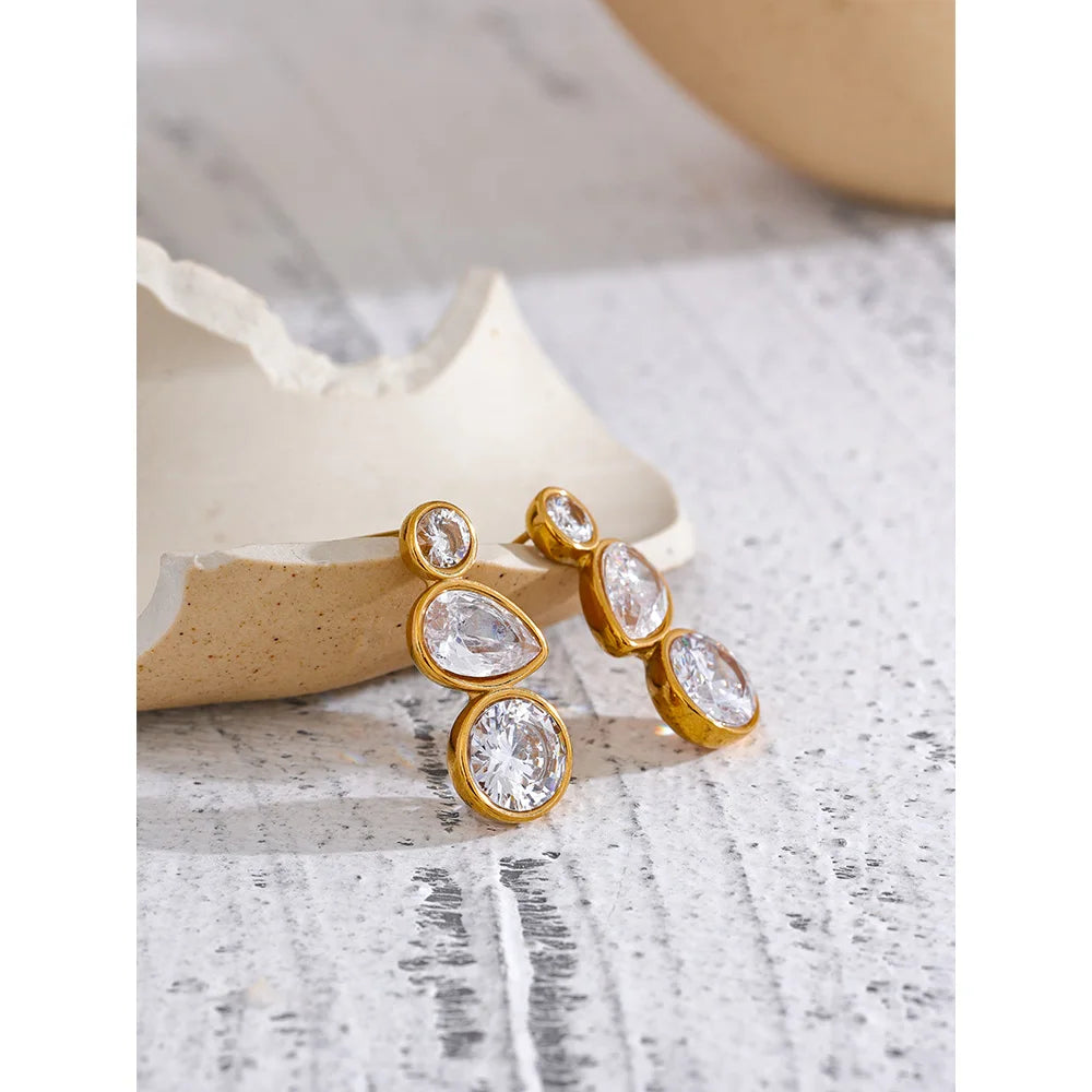 Isalene  Earrings Gold Lustre Gem Trio Earrings
