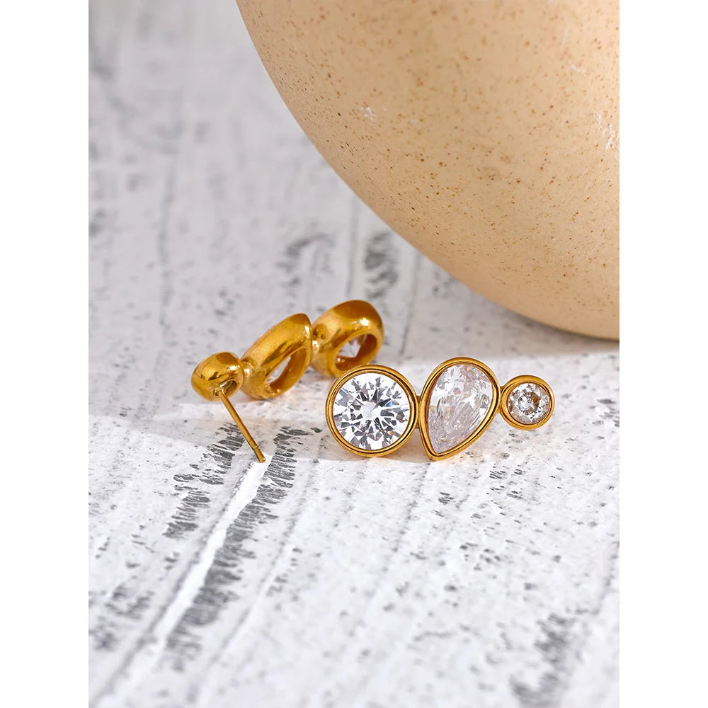 Isalene  Earrings Gold Lustre Gem Trio Earrings