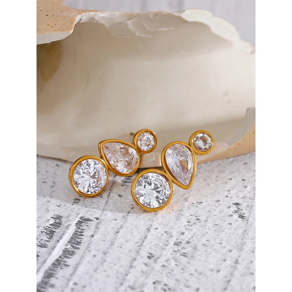 Isalene  Earrings Gold Lustre Gem Trio Earrings