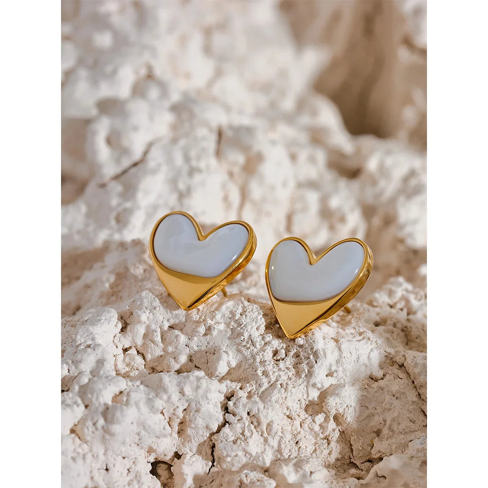Isalene  Earrings Gold Lustrous Heart Stud Earrings