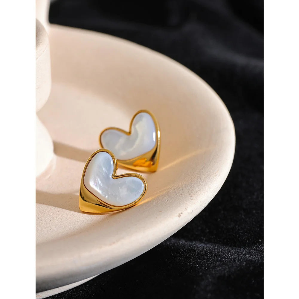 Isalene  Earrings Gold Lustrous Heart Stud Earrings