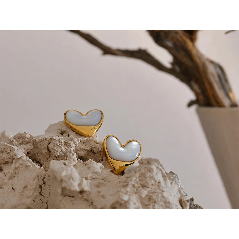 Isalene  Earrings Gold Lustrous Heart Stud Earrings