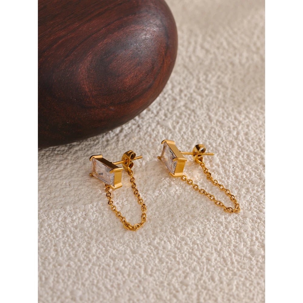 Isalene  Earrings Gold Luxe Baguette Chain Stud Earrings