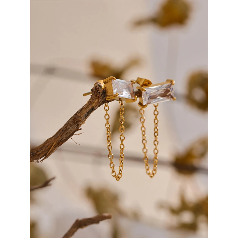 Isalene  Earrings Gold Luxe Baguette Chain Stud Earrings