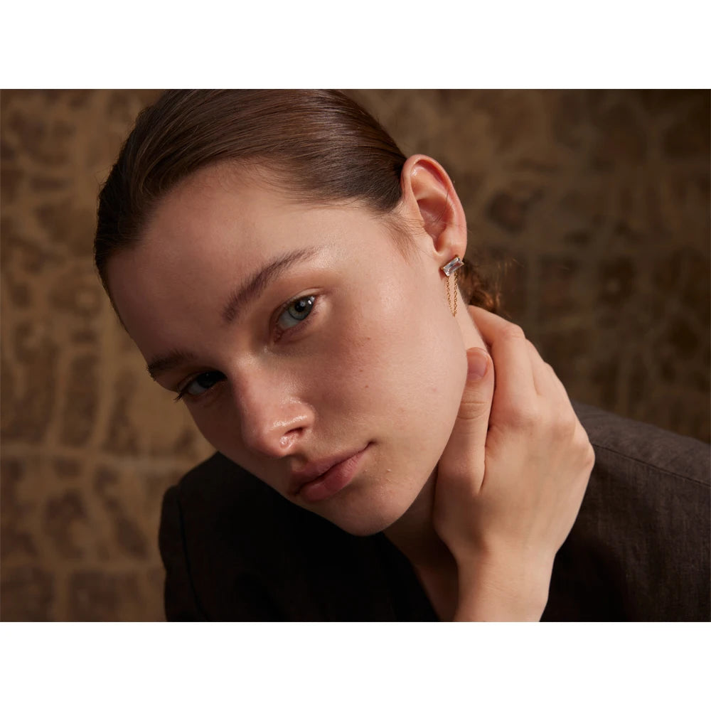 Isalene  Earrings Gold Luxe Baguette Chain Stud Earrings