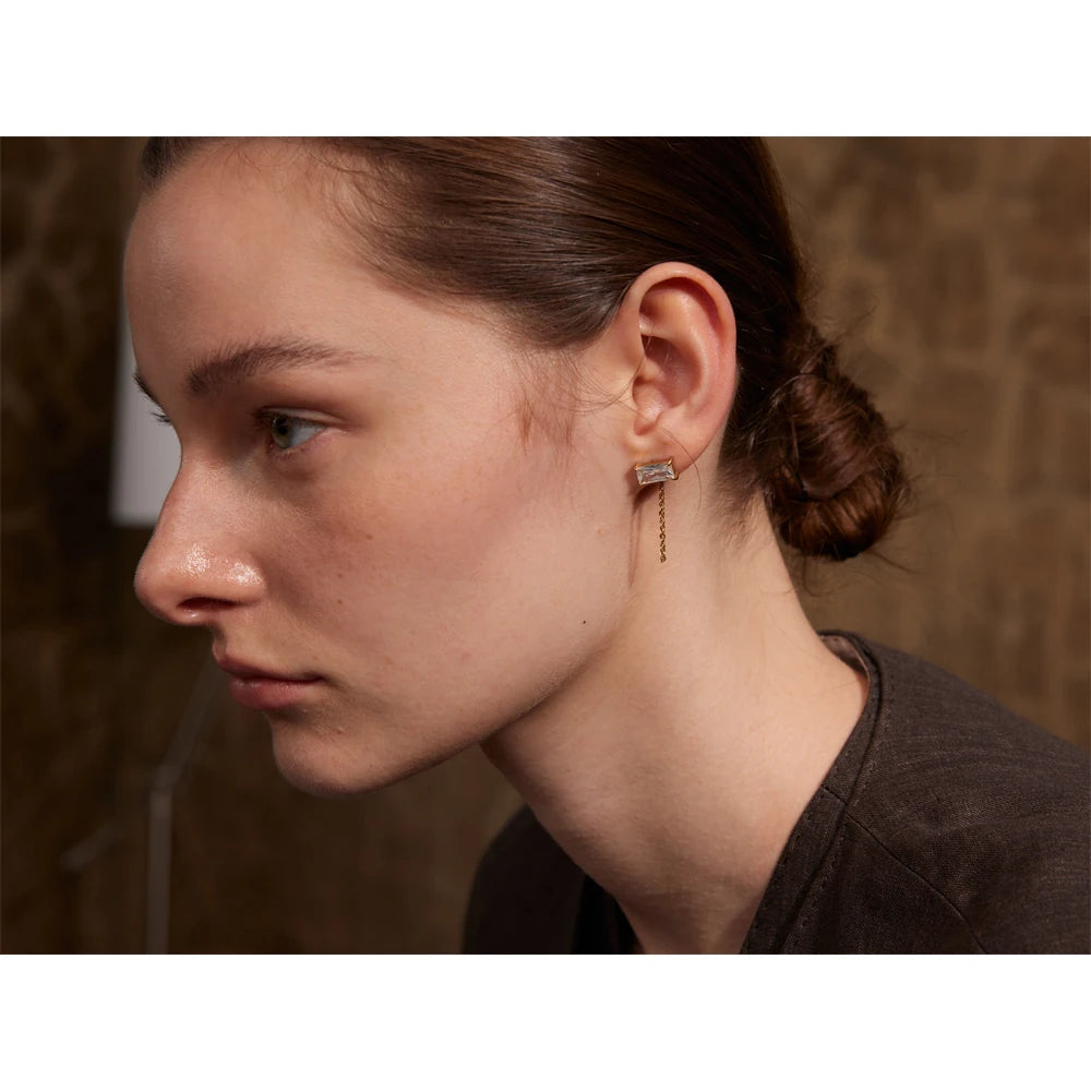 Isalene  Earrings Gold Luxe Baguette Chain Stud Earrings