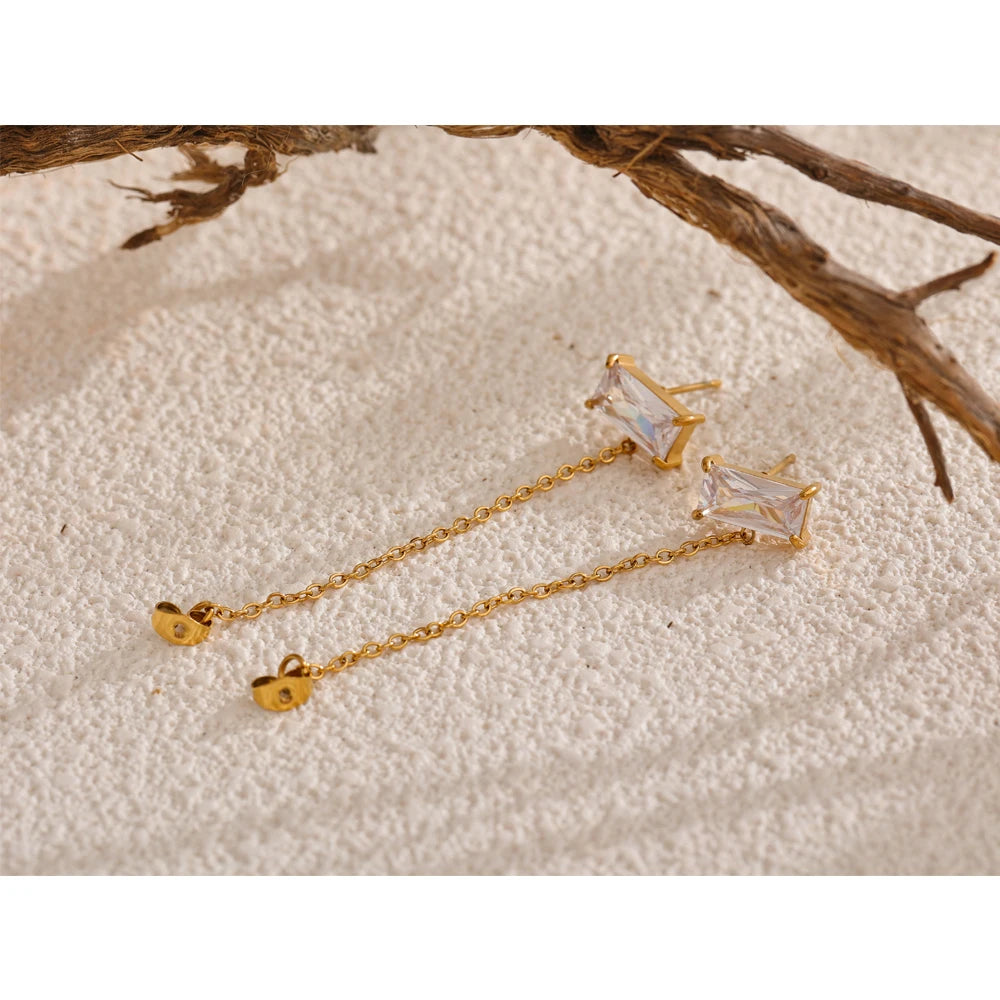 Isalene  Earrings Gold Luxe Baguette Chain Stud Earrings