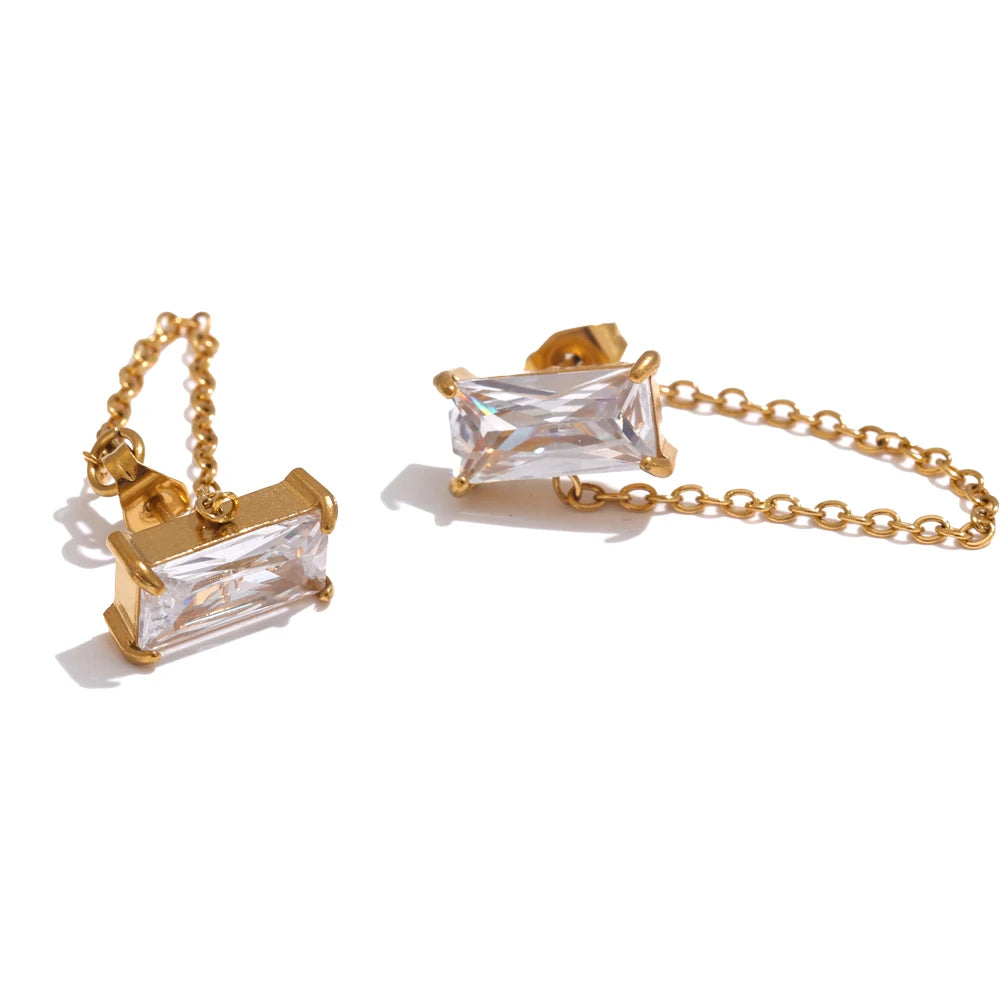 Isalene  Earrings Gold Luxe Baguette Chain Stud Earrings