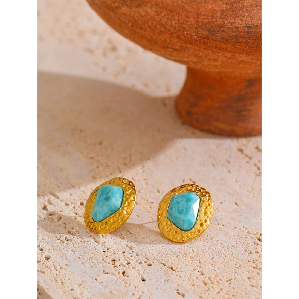 Isalene  Earrings Gold Maré Turquoise Stud Earrings