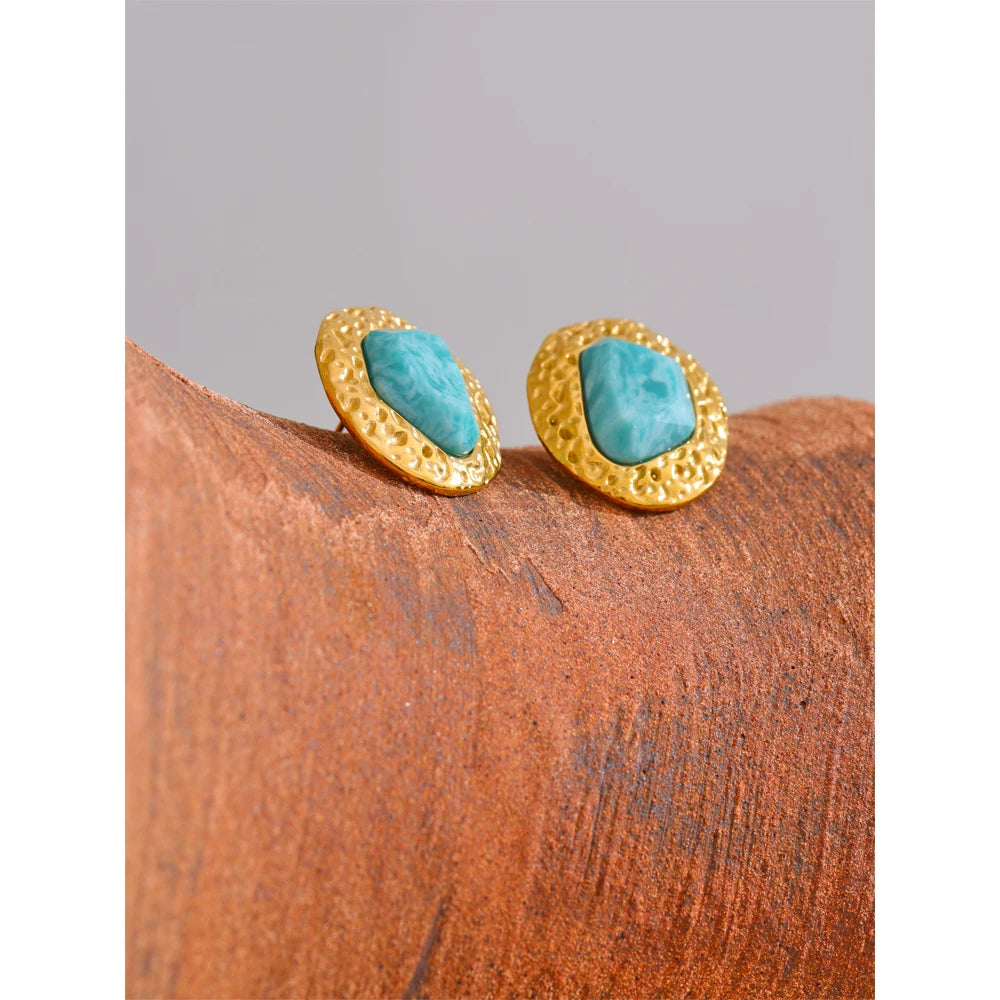 Isalene  Earrings Gold Maré Turquoise Stud Earrings