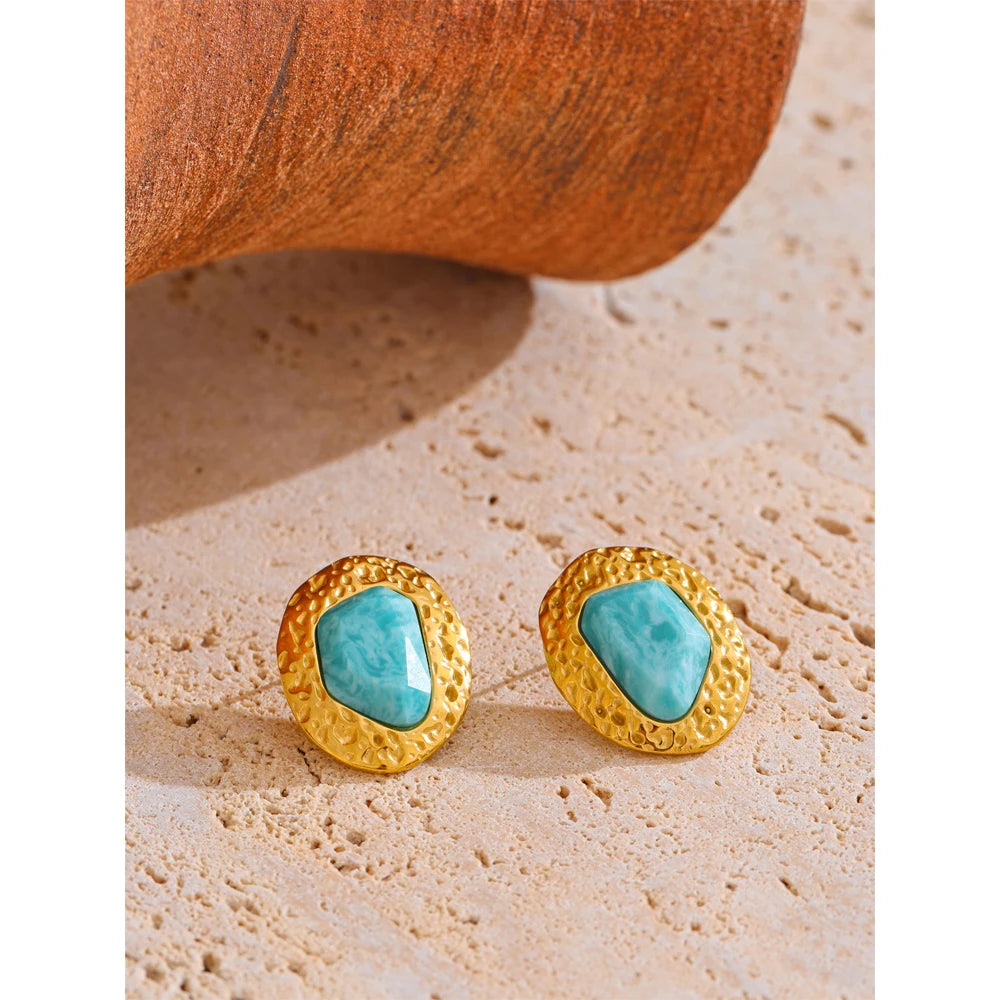 Isalene  Earrings Gold Maré Turquoise Stud Earrings