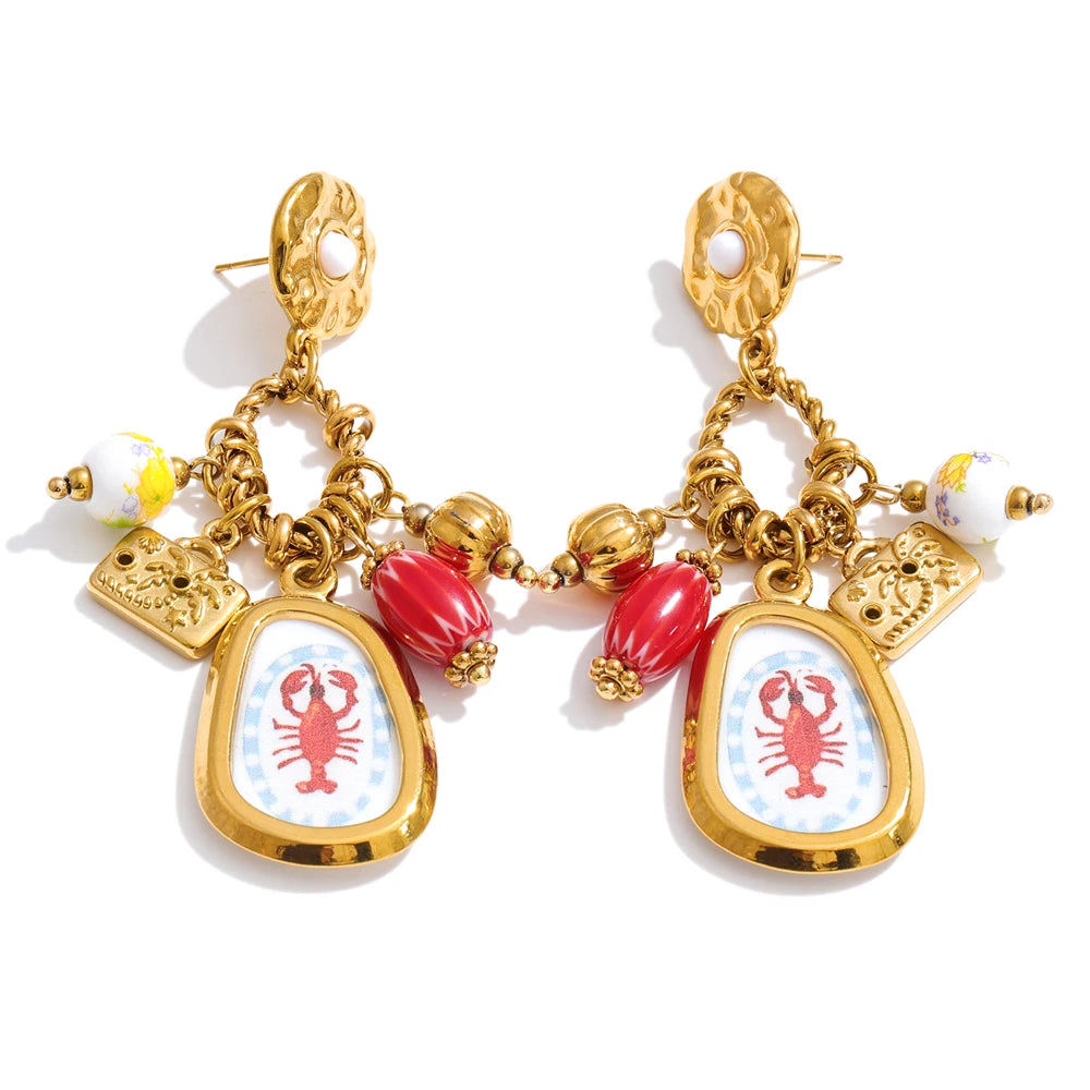 Isalene  Earrings Gold Marina Charm Drop Earrings