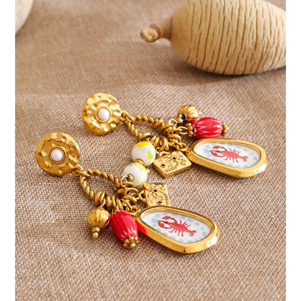 Isalene  Earrings Gold Marina Charm Drop Earrings