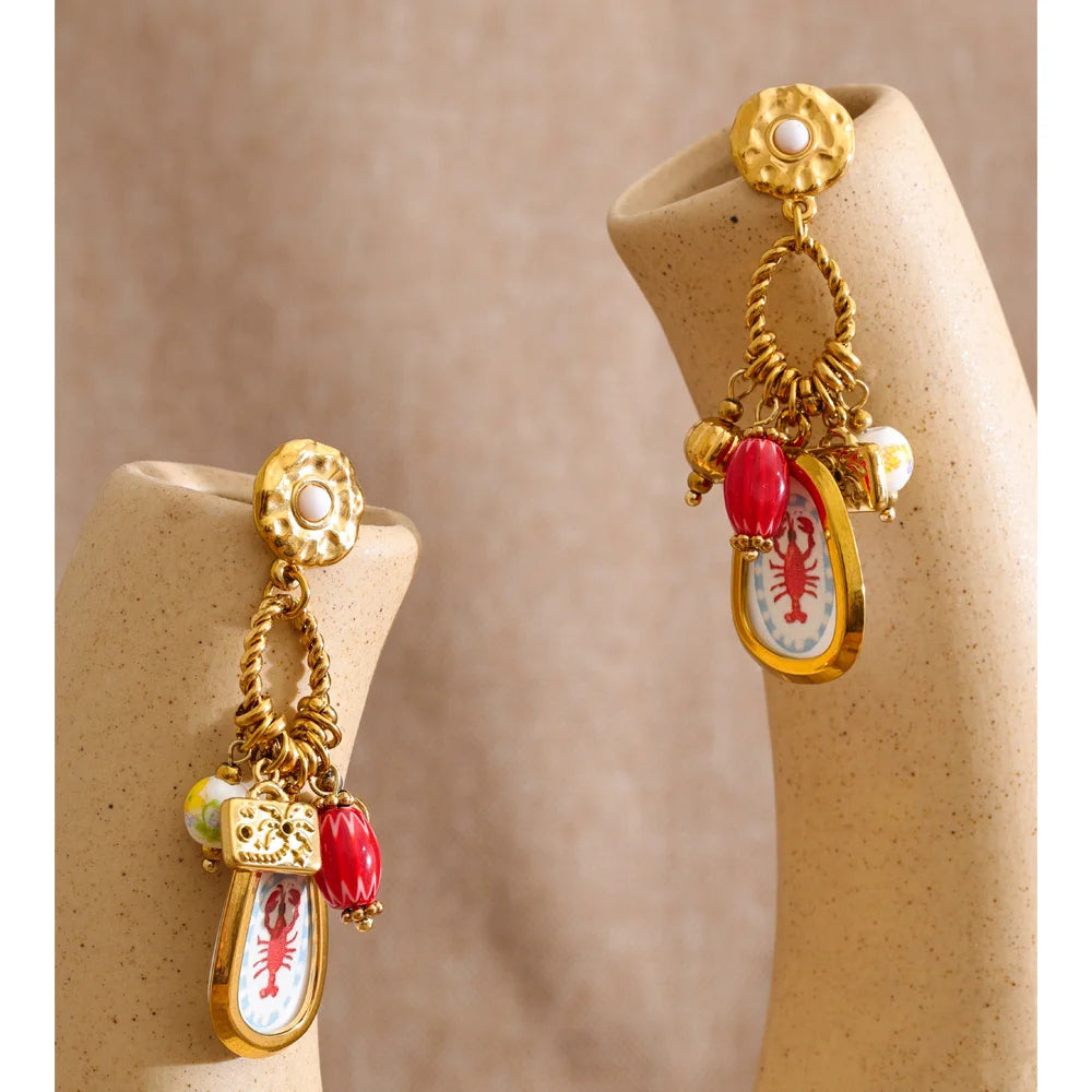 Isalene  Earrings Gold Marina Charm Drop Earrings