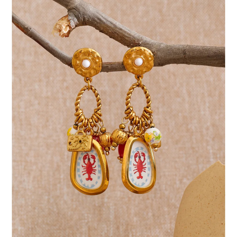 Isalene  Earrings Gold Marina Charm Drop Earrings