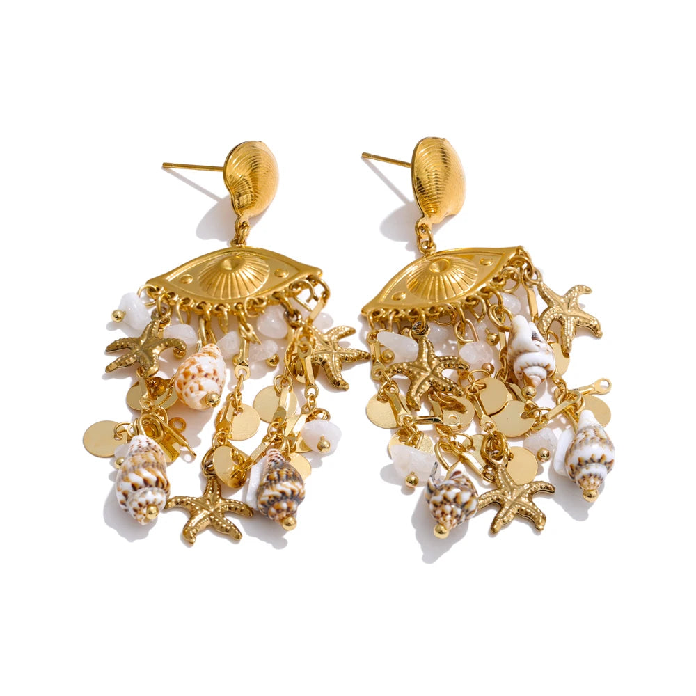 Isalene  Earrings Gold Marina Talisman Drop Earrings